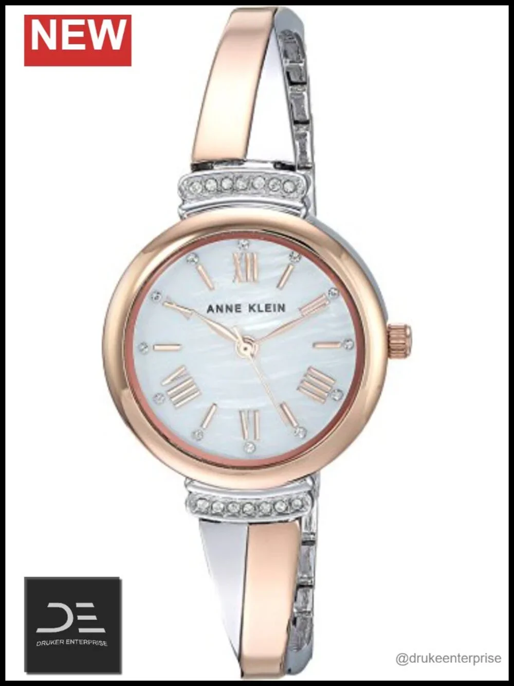 Premium Crystal Accented Bangle Watch Set with Mother-of-Pearl Dial